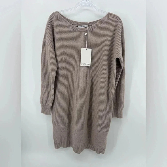 NWT Max Mara NWT  Cashmere Boat Neck Sweater Oversized Dress Beige Small S - Picture 1 of 11